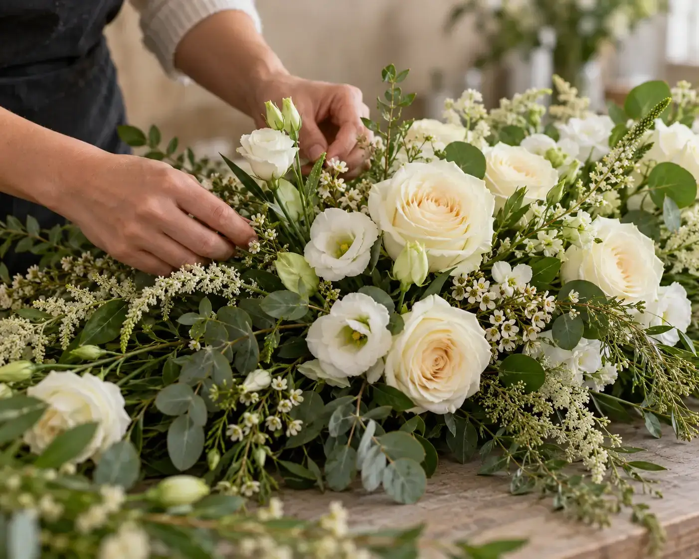 Preparação de um arranjo floral de homenagem